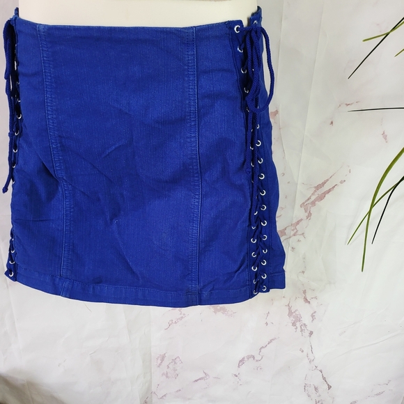 Carmar Dresses & Skirts - Carmar Blue Mini Skirt with Lace-Up Sides
